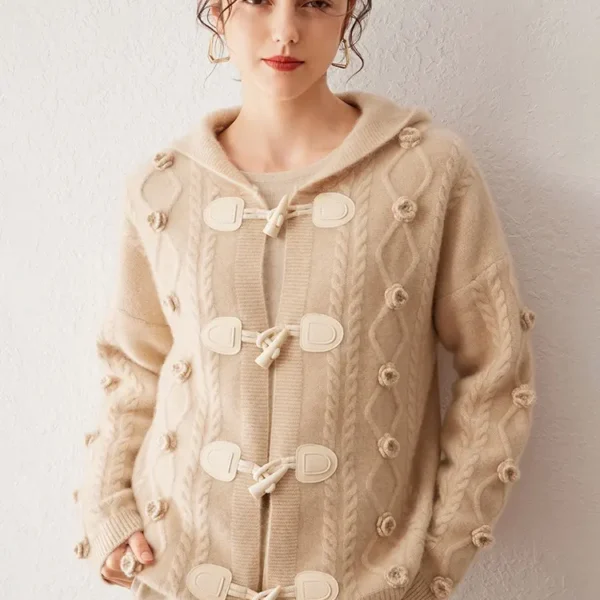 Women's Pure Cashmere Hooded Cardigan - Beige